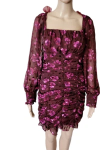 ASTR The Label Rosalee Long Sleeve Mini Dress in Fuchsia Floral size L - Picture 1 of 11