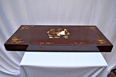 Antique Japanese Lacquered Wooden Box with Painted Floral Motifs Circa 1910 Old - Image 1 of 4