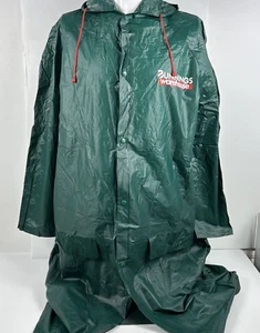 Bunnings Warehouse Hooded Plastic Long Raincoat with sleeves Green One Size - Picture 1 of 18