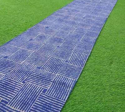 2x10.英尺靛蓝蓝色地毯棉手工达里厨房长条地毯家用地毯 — 第 1/4 张图片
