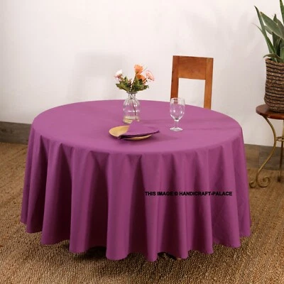 New Round Table Cloth Cover 150cm Purple Cotton Solid Pattern Table Decoration - Image 1 of 4