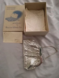 Vtg WHITING & DAVIS Co. Silver Mesh Evening Bag w/ Mirror, Comb, Clasp Closure - Picture 1 of 4