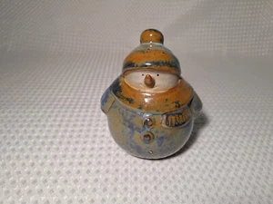 Weihnachten Schneemann Volkskunst Steinzeug Keramik blauton glasiert Figur - Bild 1 von 6