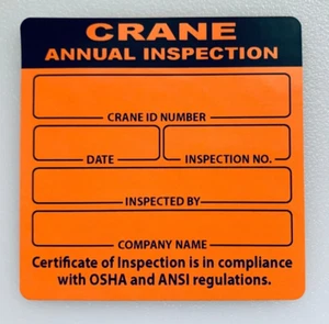 (Qty 10) CRANE INSPECTION STICKER LABEL ANNUAL INSPECTION CERTIFICATE 3" x 3" - Picture 1 of 2