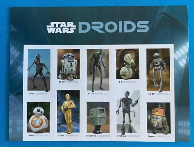 US Stamps, Scott #5573-82 "Star Wars: Droids" 'Forever' block of 10 2021 Mint NH - Image 1 of 2