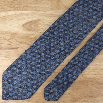 Corbata Brioni Foulard Geométrica Azul Gris Ojo de Gato Cuello 3.75" x 60.5" Hecha en Italia Foto 1 de 4
