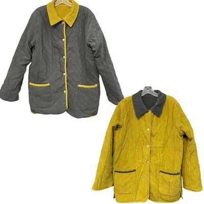 Chaqueta Abrigo Denim & Co Reversible Acolchada Pana Tareas de Granero Gris/Dorado L Foto 1 de 4