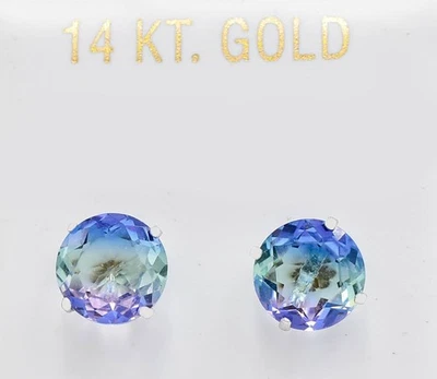 LAB CREATED 5.34 Cts TOURMALINE  STUD EARRINGS SOLID 14K WHITE GOLD - NWT - Image 1 of 4