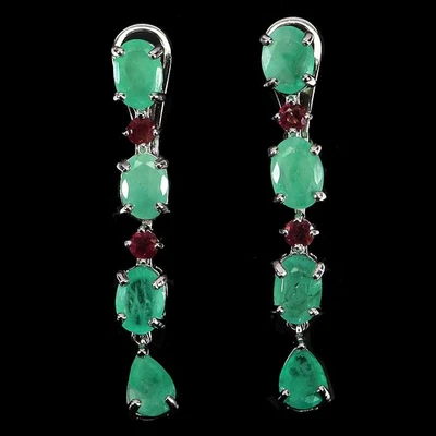 Pendientes Black Friday Plata Esterlina Ovalados Esmeralda 7x5mm Rubí Joyería Natural Foto 1 de 4