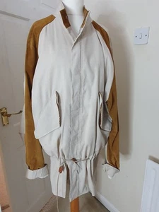 Jean Paul Gaultier Designer Womens Parka Jacket Size 48 Cream/brown Suede Linen - Picture 1 of 12