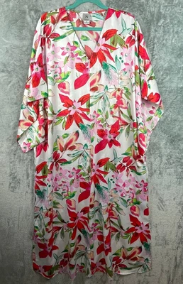 Maxi Vestido Natori Caftán Para Mujer XL Cremallera Floral Ropa de Salón Resort Patio Boho Foto 1 de 4