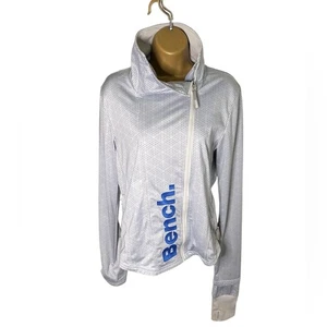 Bench Asymmetrical Zip Jacket Logo Stretch Fitted High Collar Silver M - Picture 1 of 6
