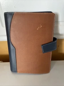 2012 Brown Navy Leather 3 Ring Planner Magnetic - Foto 1 di 9