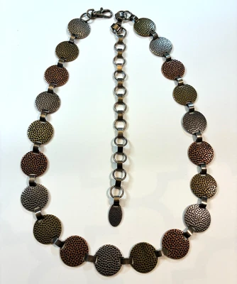 Винтажный КОВАНЫЙ КРУГЛЫЙ ДИСКОВЫЙ ЦЕПНОЙ РЕМЕНЬ XL 34-42 дюйма серебряная медная латунная металлическая цепочка - Изображение 1 из 4