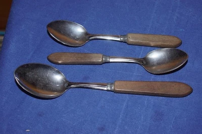 Löffel  Kaffeelöffel  Esslöffel  Chrom Plate  USA  Holzgriff - Bild 1 von 4