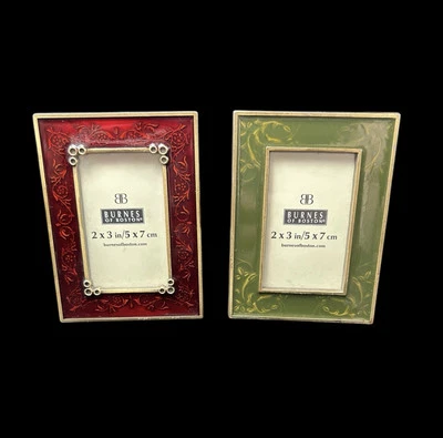 Enamel Photo Frame Burnes of Boston Easel Tabletop Cranberry & Sage Set of 2 - Image 1 of 4