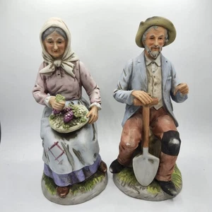 Homco 1433 Pareja de Ancianos Estatuillas Granjero y Mujer con Uvas - Par - Taiwán - Imagen 1 de 11