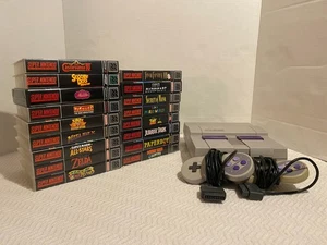 Original SNES HUGE GAMES BUNDLE, 2 CONTROLLERS, CUSTOM CASES FOR ALL GAMES - Picture 1 of 2