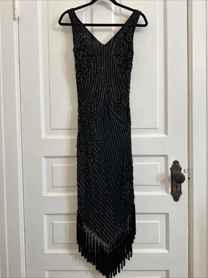 Sue Wong Nocturne Vintage Beaded Fringe Dress 100% Silk Y2K Fairy - Image 1 of 4