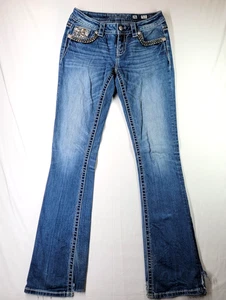 Miss Me Jeans Women's 26 Bootcut Sequins Embroidered Distressed Denim - Picture 1 of 24
