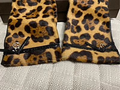 [IMPRESIÓN LEOPARDO] Auténticos Guantes de Cuero GUCCI Marrón Entrelazado G Foto 1 de 4