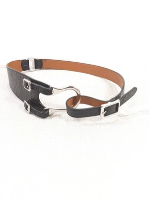 Ralph Lauren Lg Cinturón Negro Cocodrilo Cuero Repujado Tri Correa Estribo Ecuestre  Foto 1 de 4