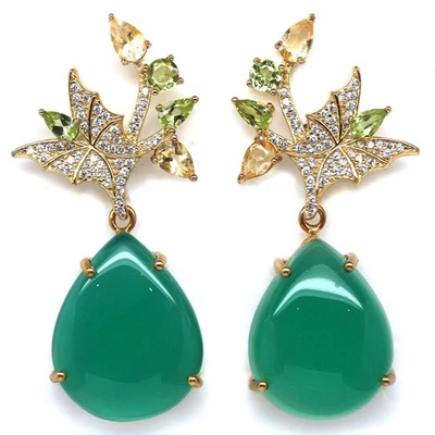 925 Sterlingsilber 18 x 24 mm Grüne Achat-, Citrin-, Peridot- Und Zirkonohrringe - Bild 1 von 4
