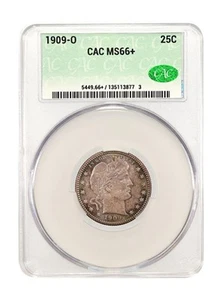 1909-O 25C Barber Quarter CACG MS66+TOP POP ONLY 1 BETTER - Picture 1 of 3