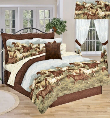 THUNDER RUN Brown Horse COMFORTER Bedding Set+Sheets+Sham(s)+Bedskirt - Image 1 of 3
