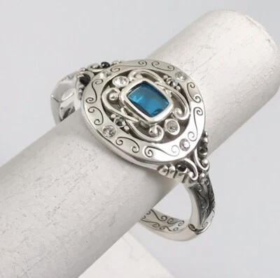 Brighton Azure Blue Hinged Bangle Bracelet Silver Aqua Blue Crystal. #500 - Image 1 of 4