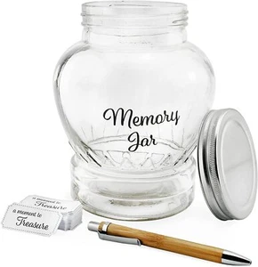 Clear Glass Memory Jar, Family Keepsake Gift w/ 200 Write-On Tickets- Darware - Picture 1 of 6