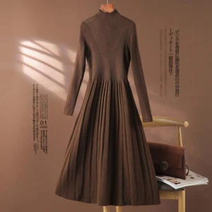 Autumn Womens Long Sleeve Knitted Knitwear bottoming Sweater Dress Winter A Line - Picture 1 of 23