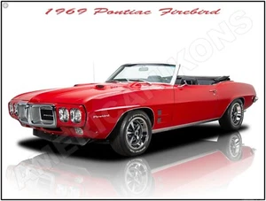 1969 Pontiac Firebird Convertible in Red New Metal Sign: Fully Restored - Picture 1 of 1