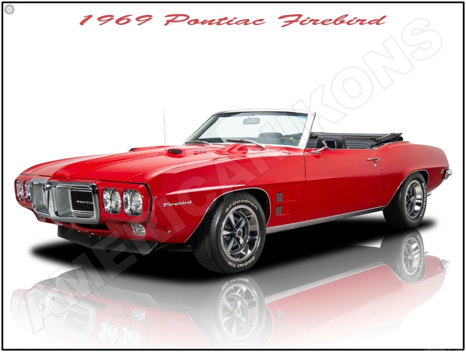 Pontiac Firebird 1969 convertible en rojo nuevo letrero de metal: completamente restaurado   Foto 1 de 1