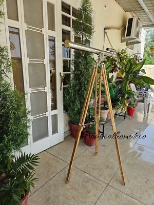 Brass Telescope Nautical Marine Spyglass with Wooden Stand Home/Office Decor - Image 1 of 4