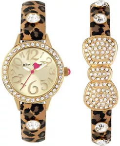 Betsey Johnson BJ00536-35 Gold Tone Dial Leopard Leather Strap Women's Watch - Picture 1 of 2