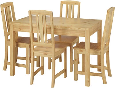 Set tavolo da pranzo lungo in Pino massello e con 4 sedie 90.70-51A-Set22 - Immagine 1 di 4