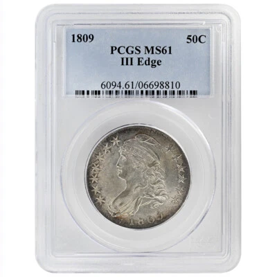 1809 50C Capped Bust Half Dollar, PCGS MS61 III Edge Rare Coin - Image 1 of 2