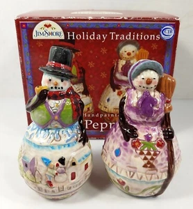 Jim Shore Holiday Traditions: Handbemaltes Keramik Schneemänner Salz & Pfeffer Set - Bild 1 von 11