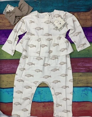 NUEVO CON ETIQUETAS Kate Quinn Niñas 18-24 Meses Moca Narval Volantes Orgánico Mono y Lazo Foto 1 de 4