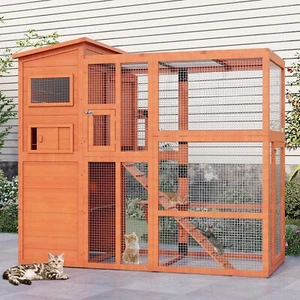 Large Cat House Outdoor Catio Play & Run Enclosure Outdoor Wooden Cage Platforms - Picture 1 of 30