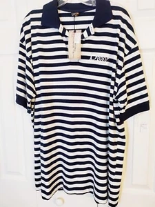 FARO MARINE TEAM Mens Polo Golf Shirt BLUE WHITE STRIPE COTTON XL NEW FREE SHIP - Picture 1 of 2