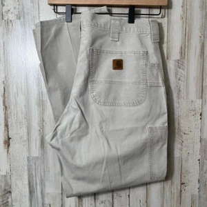 Vintage 90s Carhartt Cream Carpenter Cargos Pants Mens Size 36 x 31 - Picture 1 of 5