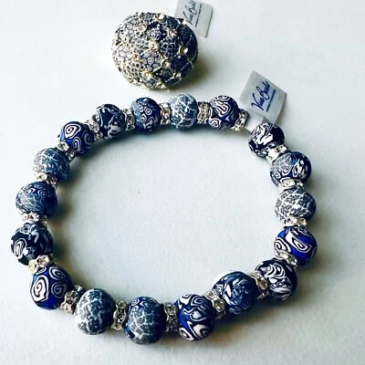 Коренастый серебряный ручной работы мяч эластичной браслет и кольцо комплект новый с Ярлыками - Изображение 1 из 2