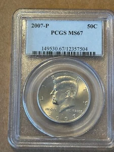 2007-P 50c KENNEDY HALF DOLLAR PCGS MS67 GEM - Picture 1 of 2
