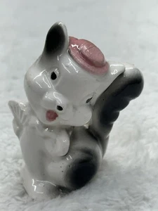 Keramik Dame Eichhörnchen Figur grau anthropomorph Japan rosa Hut & Fächer Vintage - Bild 1 von 21