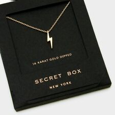 Lightning Bolt Necklace Tiny Secret Box Gift 14K GOLD DIPPED CZ Delicate Small