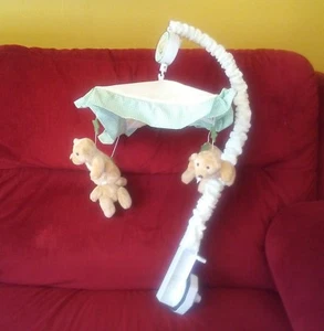 Lambs & Ivy DREAMS & WISHES Teddy Bear Musical Crib Mobile Nursery Tan Green - Picture 1 of 3