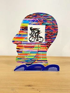 Pop art Metal Head " Head Cyclist "  sculpture  by DAVID GERSTEIN - Imagen 1 de 7