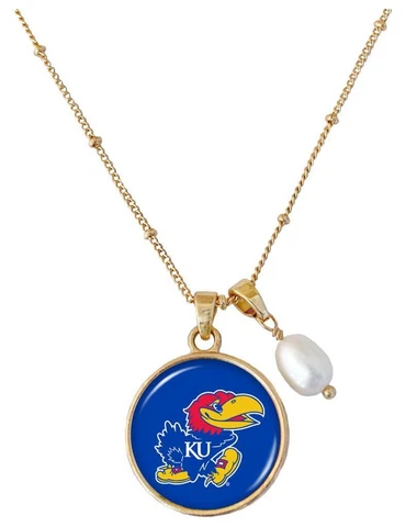 Kansas Jayhawks Diana Gold and Pearl Saturn Necklace Jewelry Gift Blue KU Cover